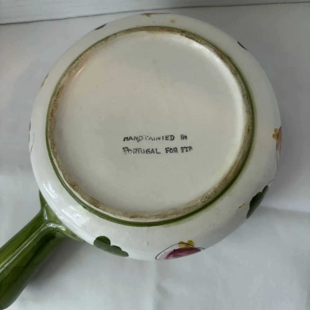 Vintage Hand-Painted Portugal Ceramic Soup Bowl with Handle 5.5”